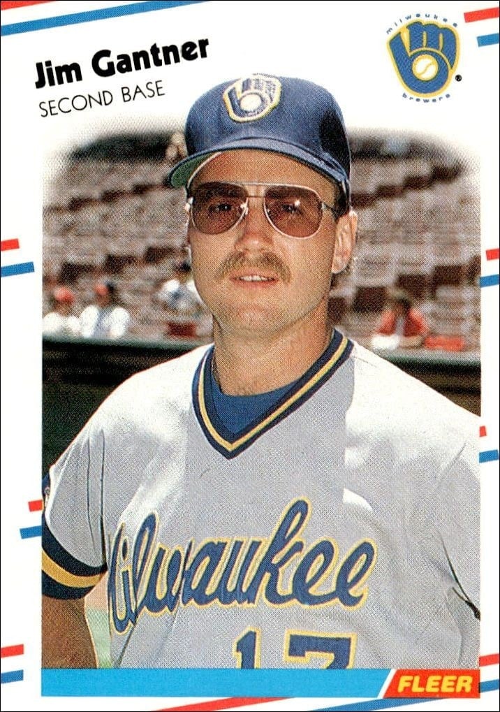 Jim Gantner 1988 Fleer #165 Baseball Trading Card - Front 1988 Fleer Jim Gantner #165 baseball trading card front