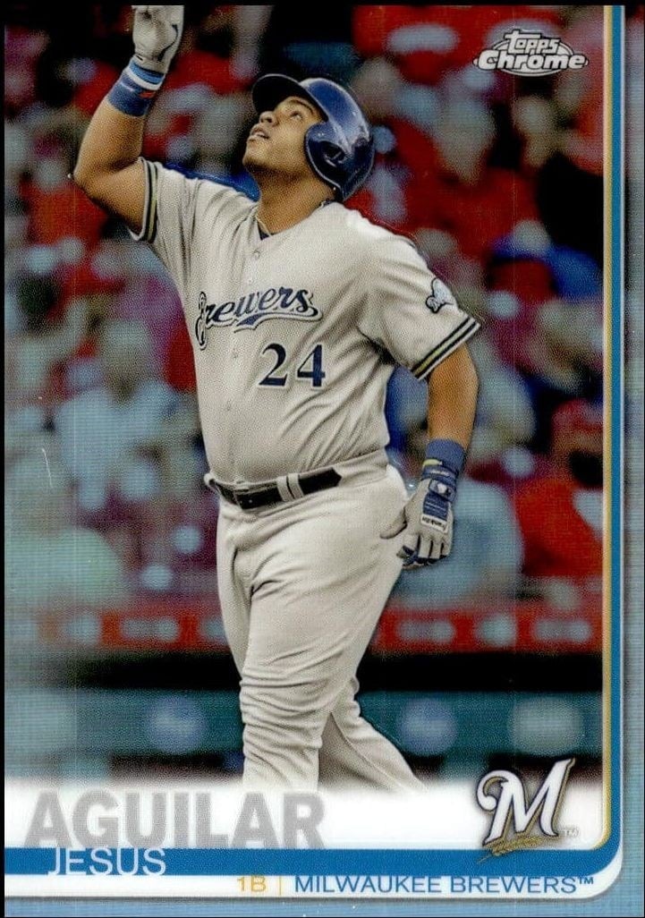 Jesus Aguilar 2019 Topps Chrome #10 Baseball Trading Card - Front 2019 Topps Chrome Jesus Aguilar #10 baseball trading card front