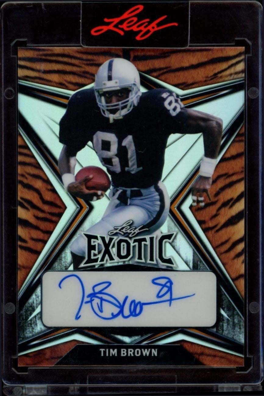 Tim Brown 2022 Leaf Exotic #EA-TB1 Football Trading Card - Front 2022 Leaf Exotic Tim Brown #EA-TB1 football trading card front