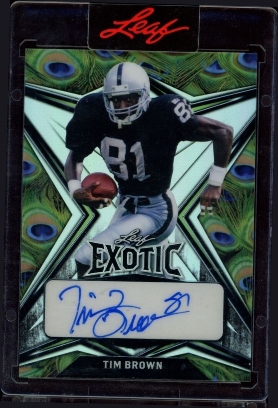 Tim Brown 2022 Leaf Exotic #EA-TB1 Football Trading Card - Front 2022 Leaf Exotic Tim Brown #EA-TB1 football trading card front