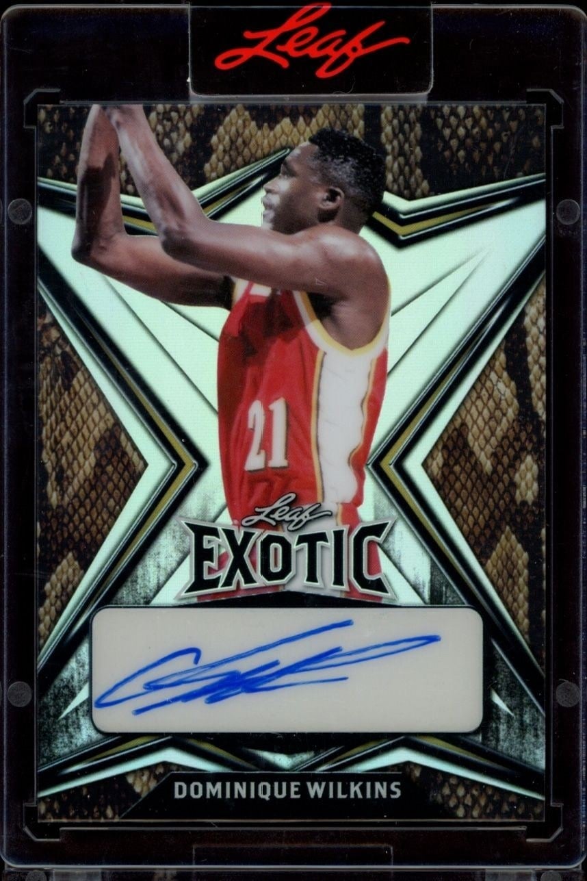 Dominique Wilkins 2022-23 Leaf Exotic #EA-DW1 Basketball Trading Card - Front 2022-23 Leaf Exotic Dominique Wilkins #EA-DW1 basketball trading card front