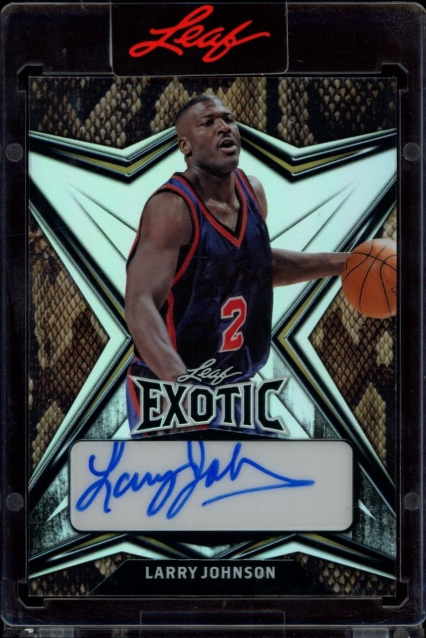 Larry Johnson 2022-23 Leaf Exotic #EA-LJ1 Basketball Trading Card - Front 2022-23 Leaf Exotic Larry Johnson #EA-LJ1 basketball trading card front