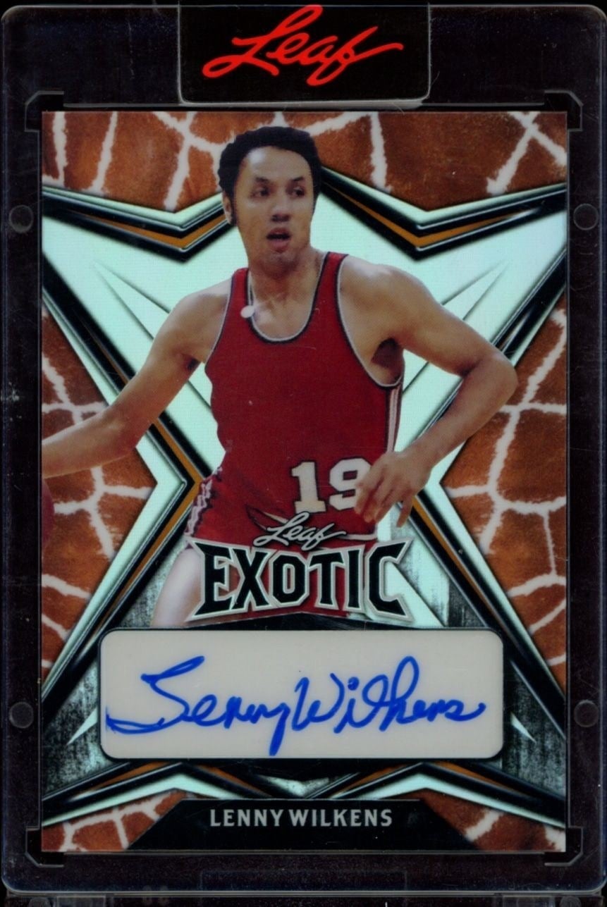 Lenny Wilkens 2022-23 Leaf Exotic #EA-LW1 Basketball Trading Card - Front 2022-23 Leaf Exotic Lenny Wilkens #EA-LW1 basketball trading card front
