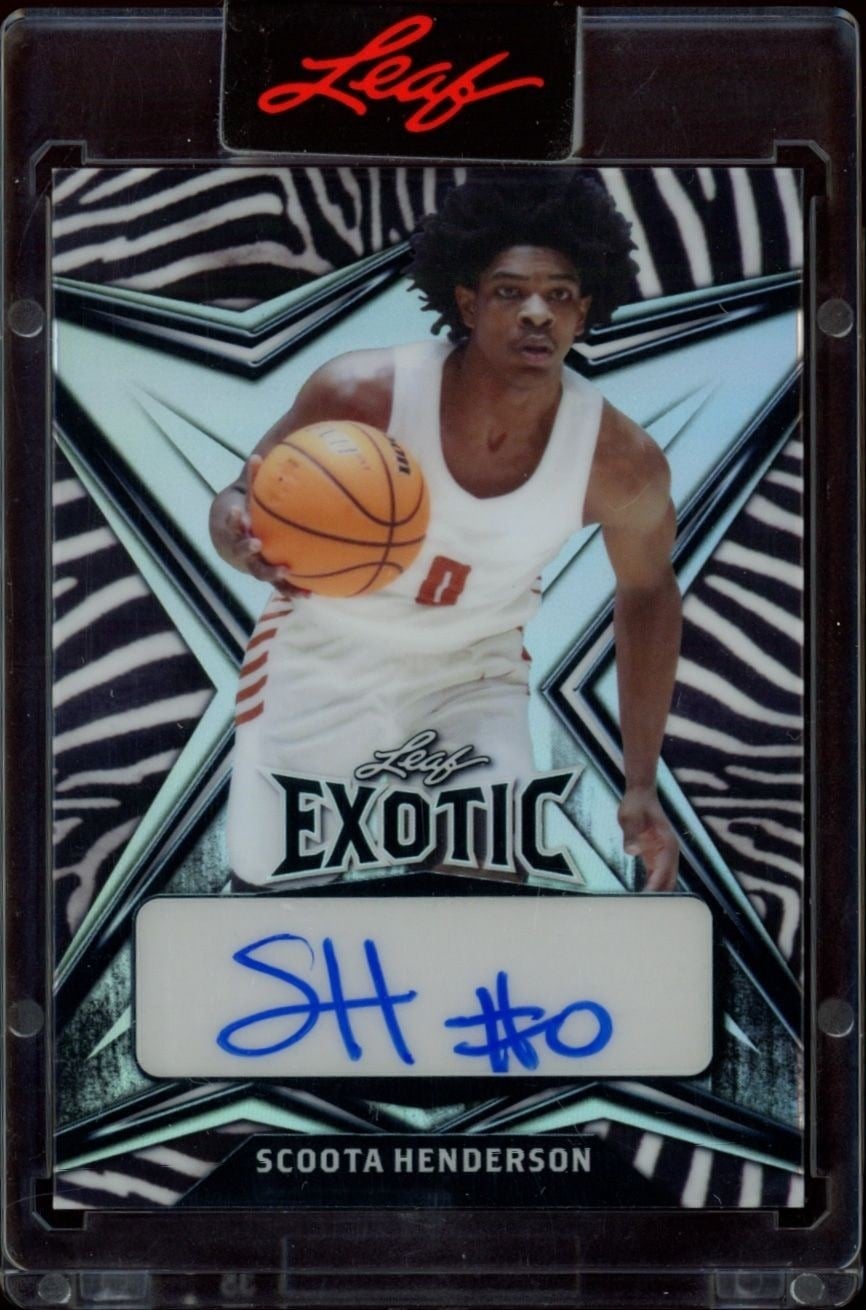 Scoot Henderson 2022-23 Leaf Exotic #EA-SH1 Basketball Trading Card - Front 2022-23 Leaf Exotic Scoot Henderson #EA-SH1 basketball trading card front