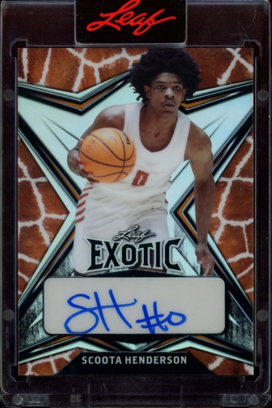 Scoot Henderson 2022-23 Leaf Exotic #EA-SH1 Basketball Trading Card - Front 2022-23 Leaf Exotic Scoot Henderson #EA-SH1 basketball trading card front