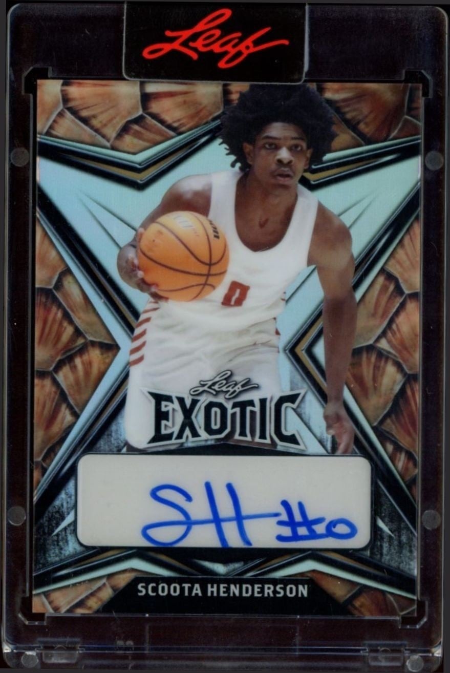 Scoot Henderson 2022-23 Leaf Exotic #EA-SH1 Basketball Trading Card - Front 2022-23 Leaf Exotic Scoot Henderson #EA-SH1 basketball trading card front