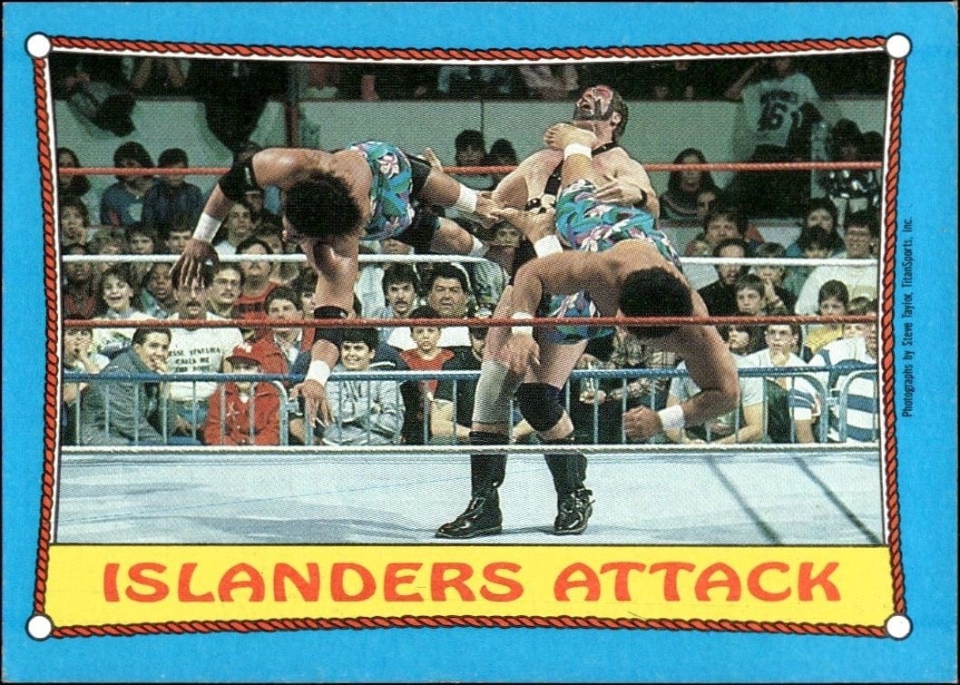 Islanders Attack 1987 Topps WWF #30 Wrestling Trading Card - Front 1987 Topps WWF Islanders Attack #30 wrestling trading card front