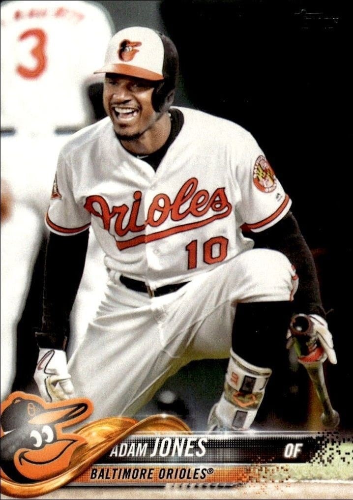 Adam Jones 2018 Topps Chrome #142 Baseball Trading Card - Front 2018 Topps Chrome Adam Jones #142 baseball trading card front