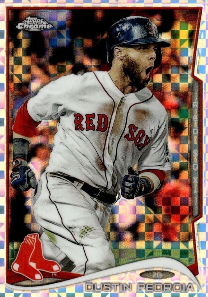 Dustin Pedroia 2014 Topps Chrome #204 Baseball Trading Card - Front 2014 Topps Chrome Dustin Pedroia #204 baseball trading card front