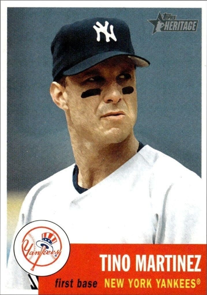 Tino Martinez 2002 Topps Heritage #77 Baseball Trading Card - Front 2002 Topps Heritage Tino Martinez #77 baseball trading card front