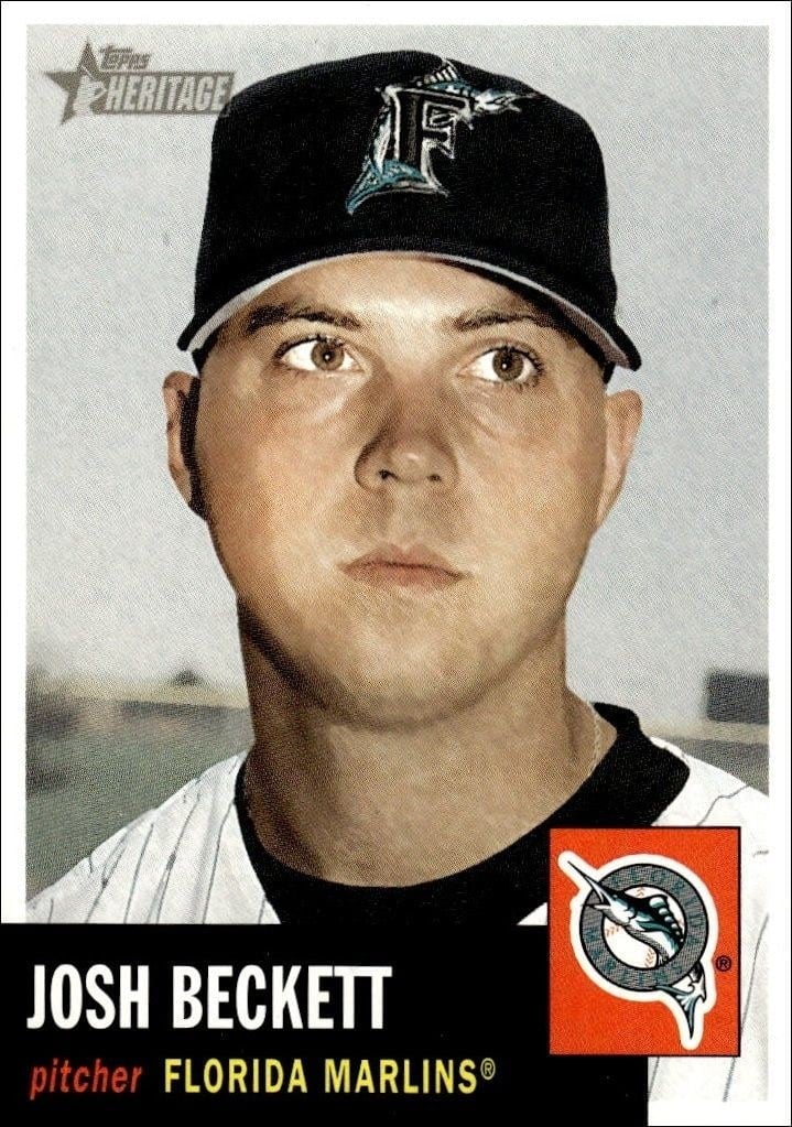 Josh Beckett 2002 Topps Heritage #91 Baseball Trading Card - Front 2002 Topps Heritage Josh Beckett #91 baseball trading card front