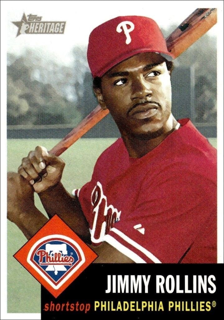 Jimmy Rollins 2002 Topps Heritage #30 Baseball Trading Card - Front 2002 Topps Heritage Jimmy Rollins #30 baseball trading card front