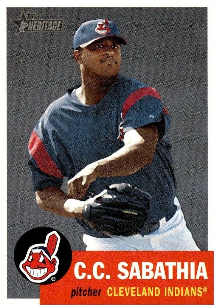 CC Sabathia 2002 Topps Heritage #13 Baseball Trading Card - Front 2002 Topps Heritage CC Sabathia #13 baseball trading card front