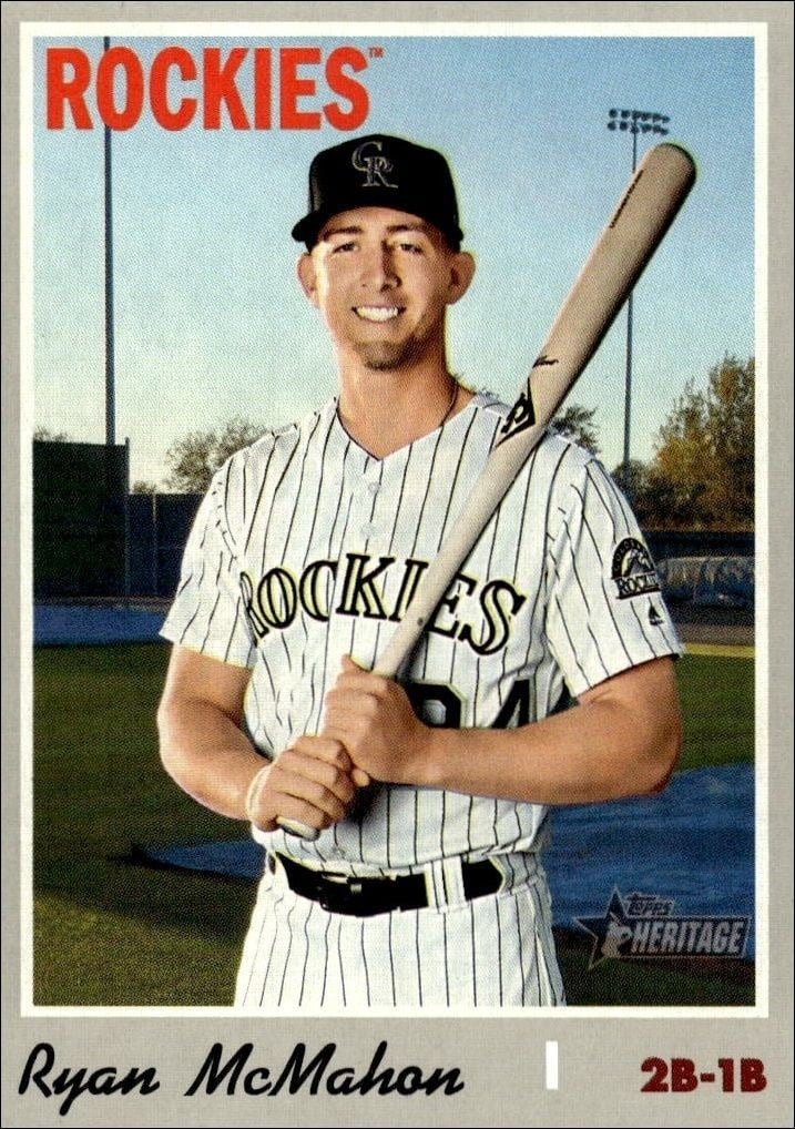 Ryan McMahon 2019 Topps Heritage High Number #649 Baseball Trading Card - Front 2019 Topps Heritage High Number Ryan McMahon #649 baseball trading card front
