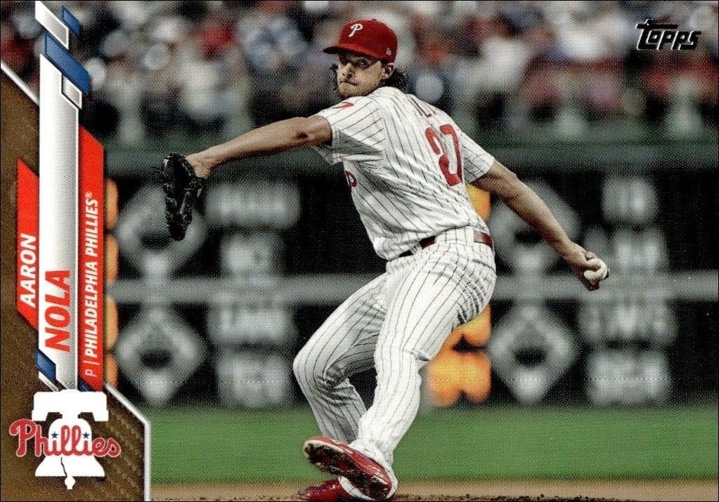 Aaron Nola 2020 Topps Opening Day #190 Baseball Trading Card - Front 2020 Topps Opening Day Aaron Nola #190 baseball trading card front