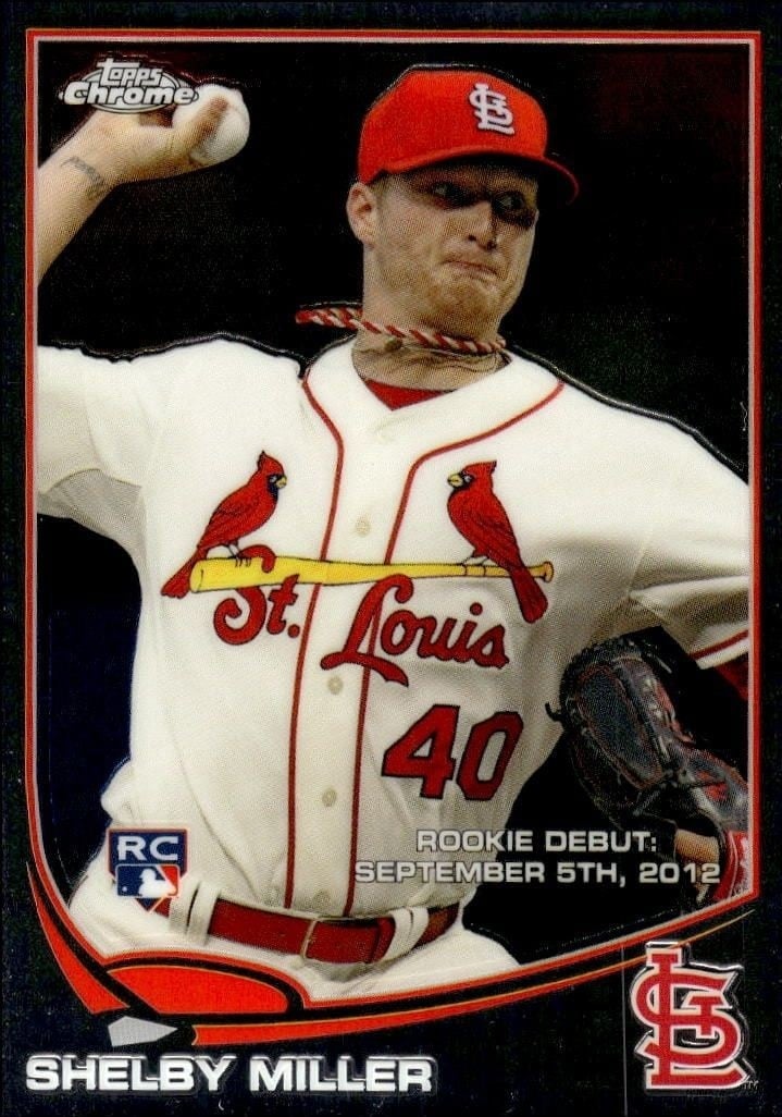 Shelby Miller 2013 Topps Chrome Update #MB-44 Baseball Trading Card - Front 2013 Topps Chrome Update Shelby Miller #MB-44 baseball trading card front