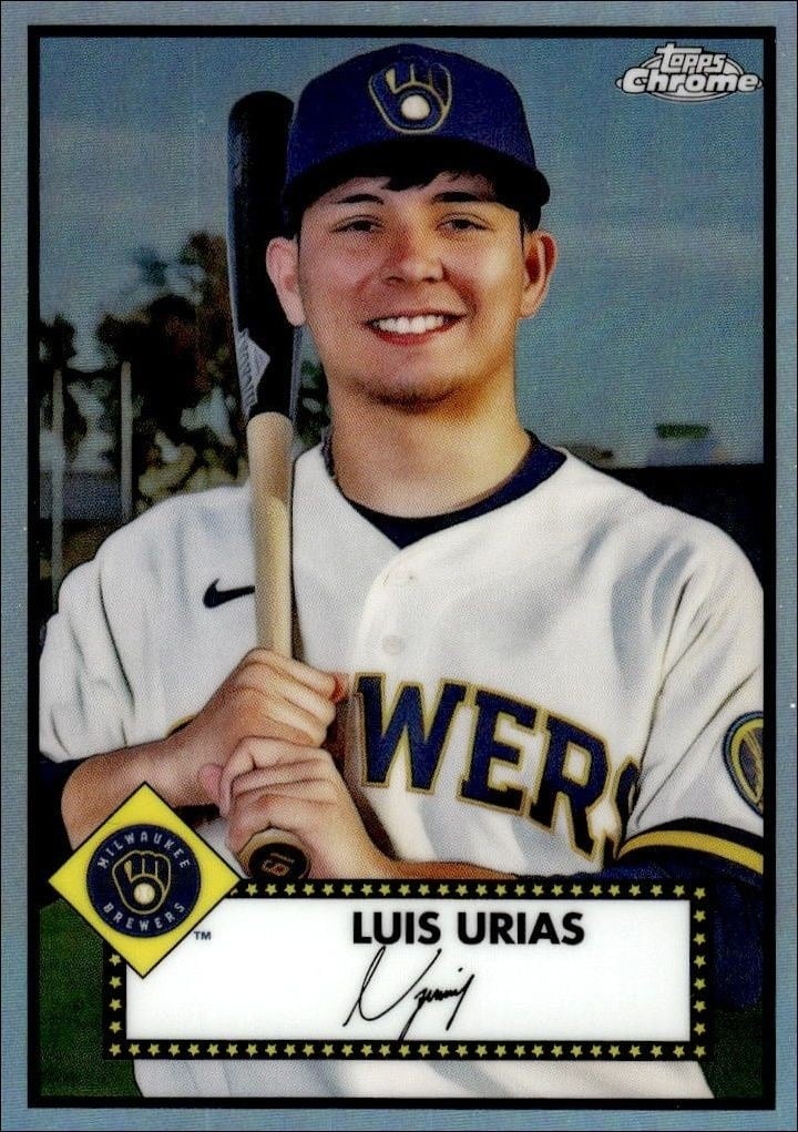 Luis Urias 2021 Topps Chrome Platinum Anniversary #471 Baseball Trading Card - Front 2021 Topps Chrome Platinum Anniversary Luis Urias #471 baseball trading card front