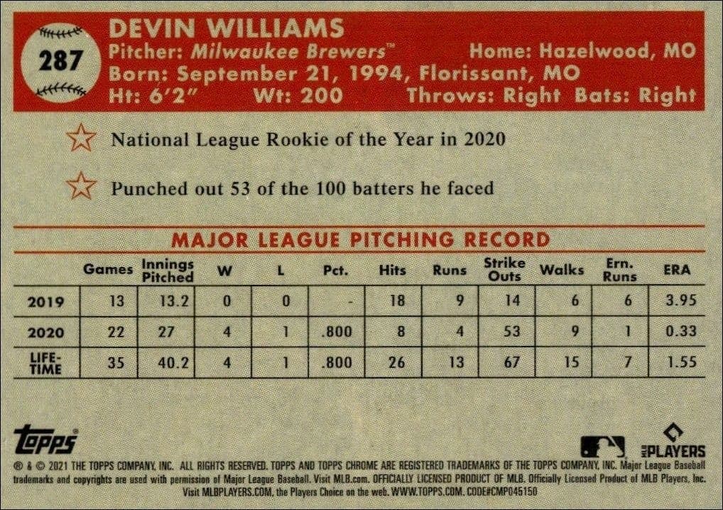 Devin Williams - Back