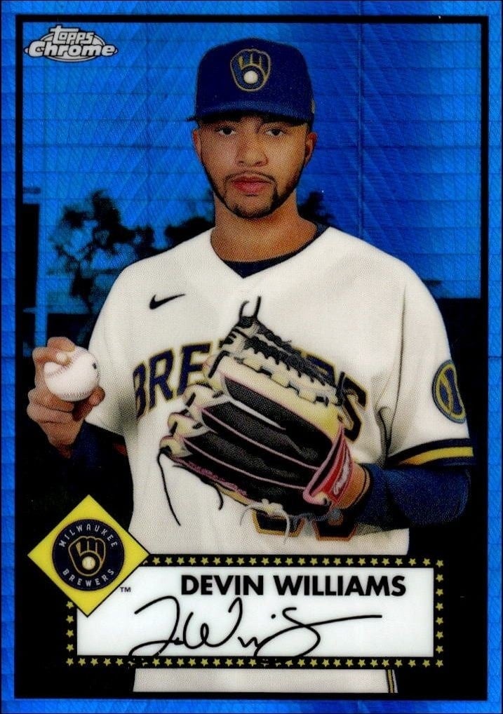 Devin Williams 2021 Topps Chrome Platinum Anniversary #287 Baseball Trading Card - Front 2021 Topps Chrome Platinum Anniversary Devin Williams #287 baseball trading card front