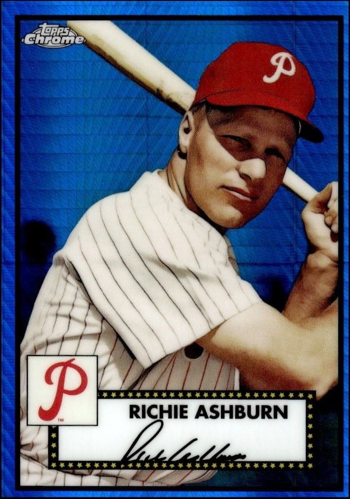 Richie Ashburn 2021 Topps Chrome Platinum Anniversary #627 Baseball Trading Card - Front 2021 Topps Chrome Platinum Anniversary Richie Ashburn #627 baseball trading card front