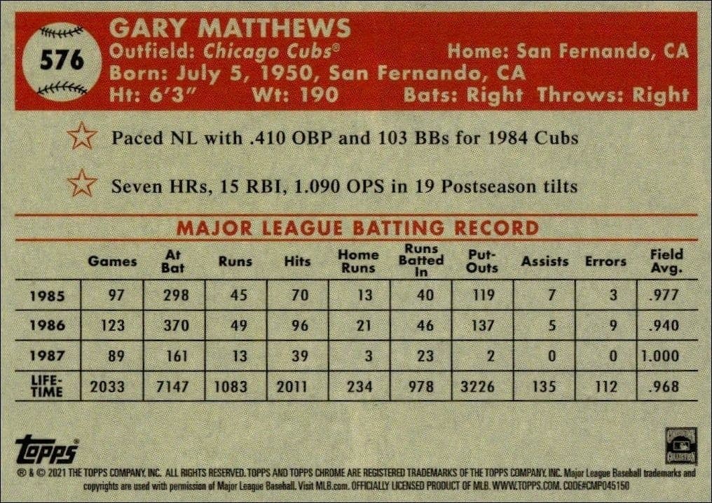 Gary Matthews - Back