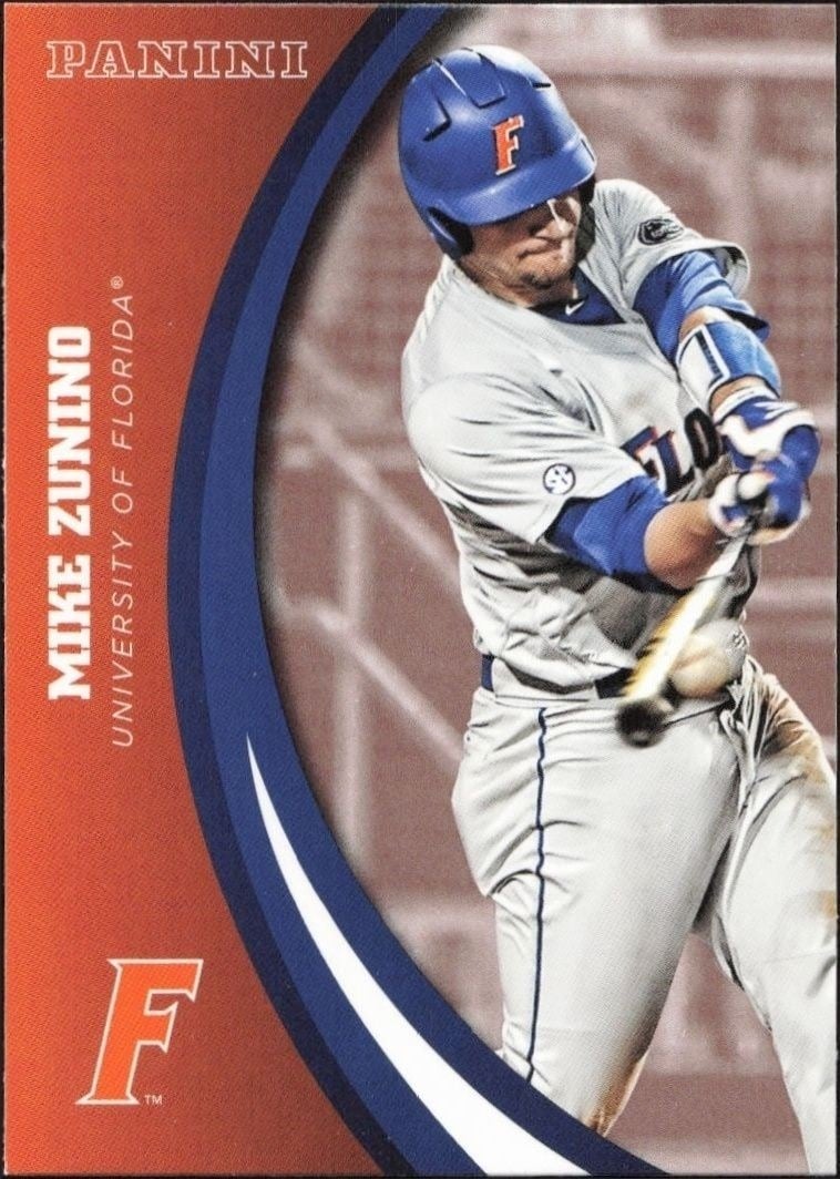 Mike Zunino 2015 Panini Florida Gators #75 Baseball Trading Card - Front 2015 Panini Florida Gators Mike Zunino #75 baseball trading card front