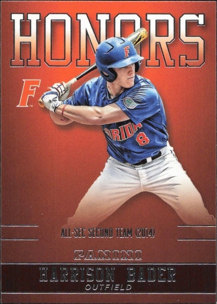 Harrison Bader 2015 Panini Florida Gators #HB-FL Baseball Trading Card - Front 2015 Panini Florida Gators Harrison Bader #HB-FL baseball trading card front