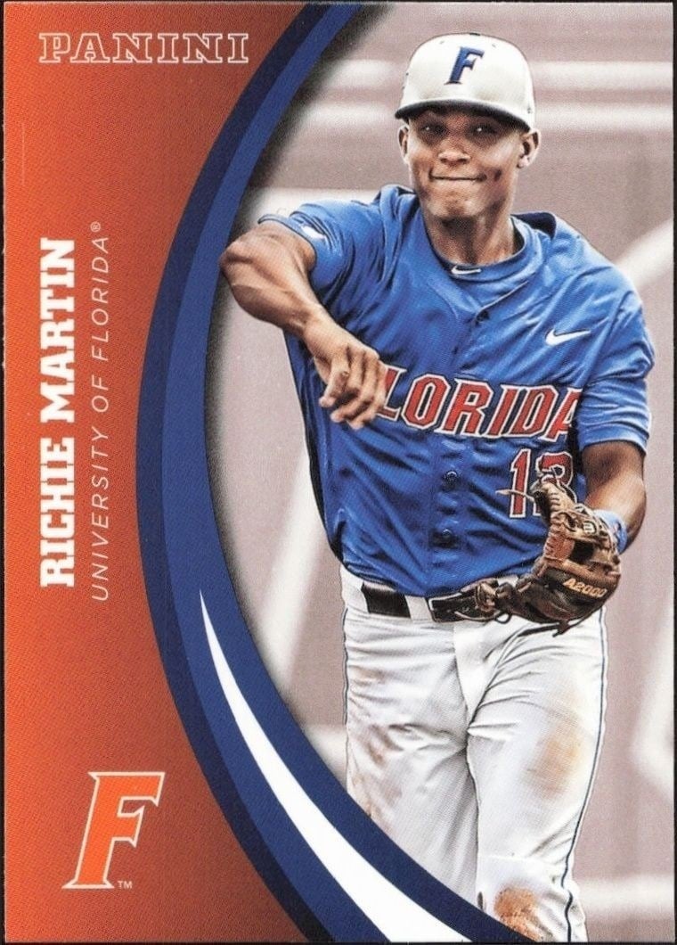 Richie Martin 2015 Panini Florida Gators #80 Baseball Trading Card - Front 2015 Panini Florida Gators Richie Martin #80 baseball trading card front
