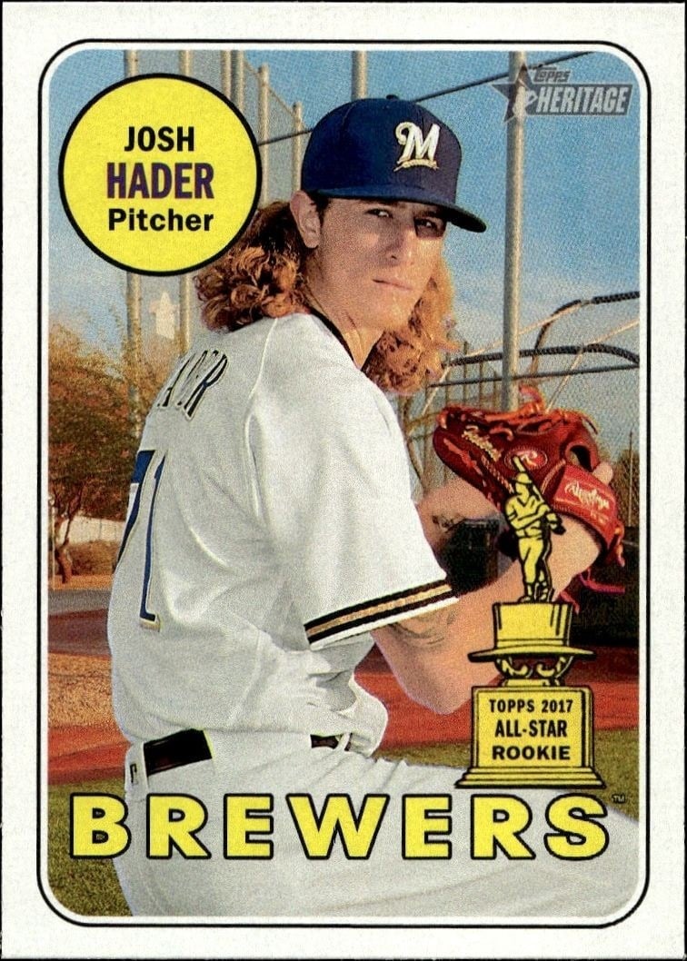 Josh Hader 2018 Topps Heritage #150 Baseball Trading Card - Front 2018 Topps Heritage Josh Hader #150 baseball trading card front