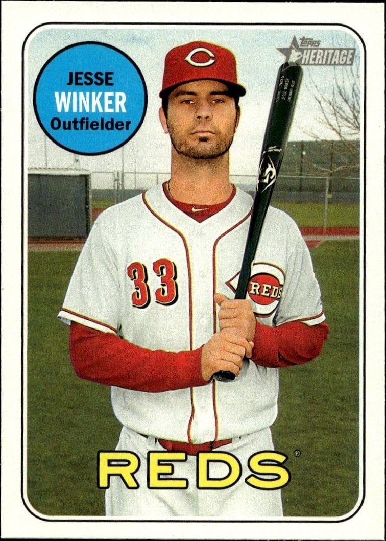 Jesse Winker 2018 Topps Heritage #210 Baseball Trading Card - Front 2018 Topps Heritage Jesse Winker #210 baseball trading card front