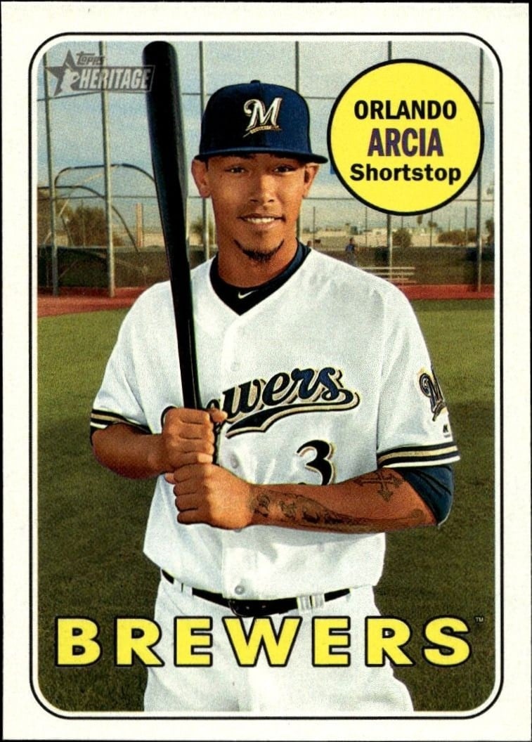 Orlando Arcia 2018 Topps Heritage #155 Baseball Trading Card - Front 2018 Topps Heritage Orlando Arcia #155 baseball trading card front