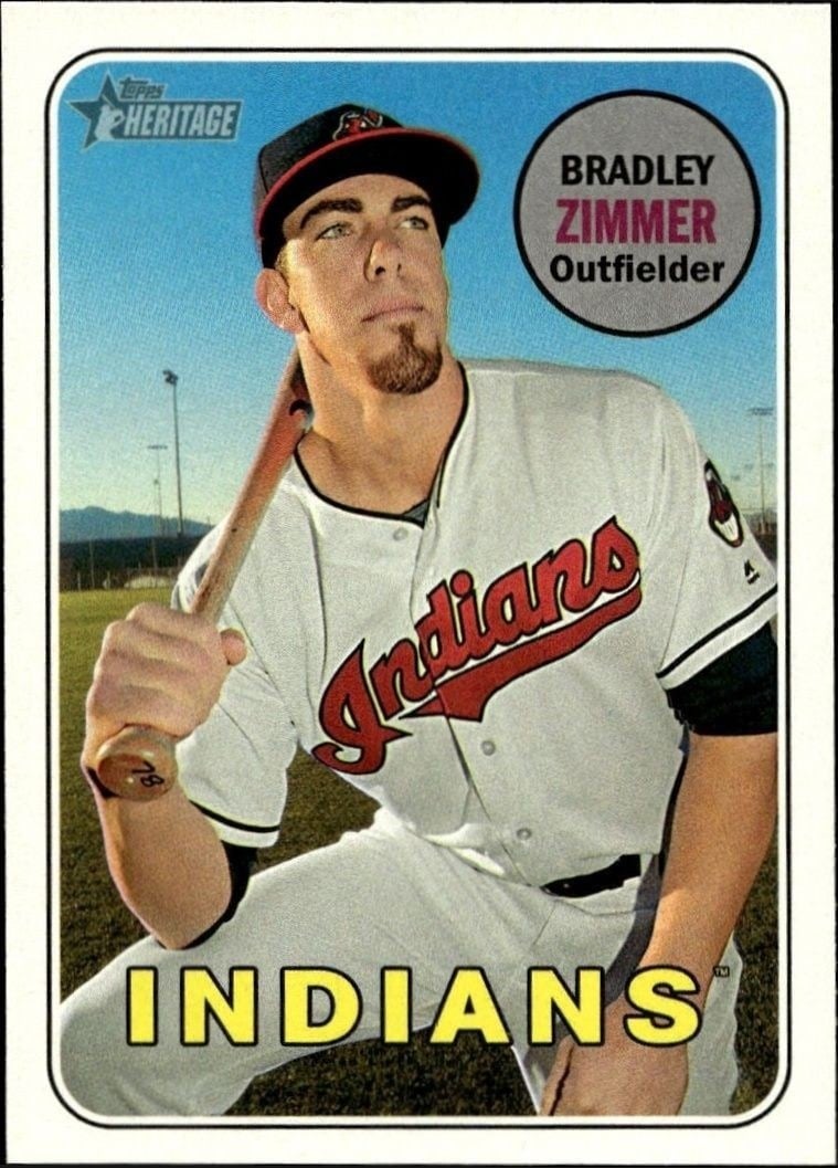 Bradley Zimmer 2018 Topps Heritage #61 Baseball Trading Card - Front 2018 Topps Heritage Bradley Zimmer #61 baseball trading card front