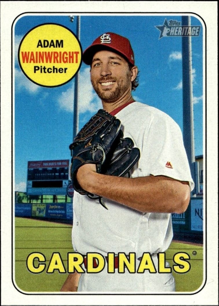 Adam Wainwright 2018 Topps Heritage #195 Baseball Trading Card - Front 2018 Topps Heritage Adam Wainwright #195 baseball trading card front