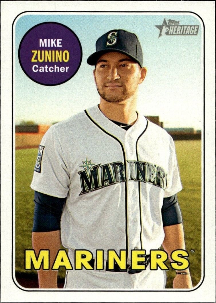 Mike Zunino 2018 Topps Heritage #85 Baseball Trading Card - Front 2018 Topps Heritage Mike Zunino #85 baseball trading card front