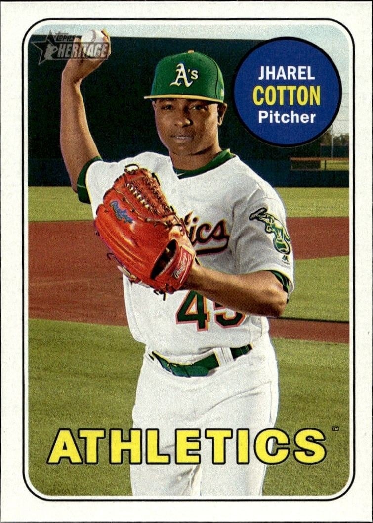 Jharel Cotton 2018 Topps Heritage #147 Baseball Trading Card - Front 2018 Topps Heritage Jharel Cotton #147 baseball trading card front