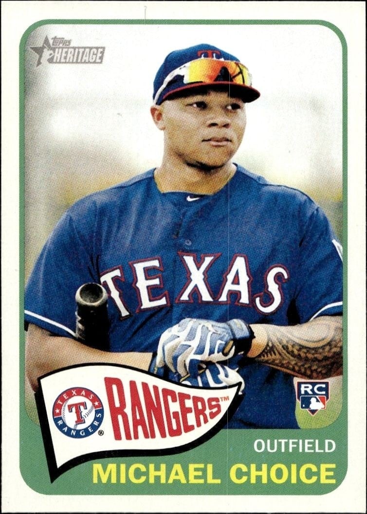 Michael Choice 2014 Topps Heritage High Number #H508 Baseball Trading Card - Front 2014 Topps Heritage High Number Michael Choice #H508 baseball trading card front