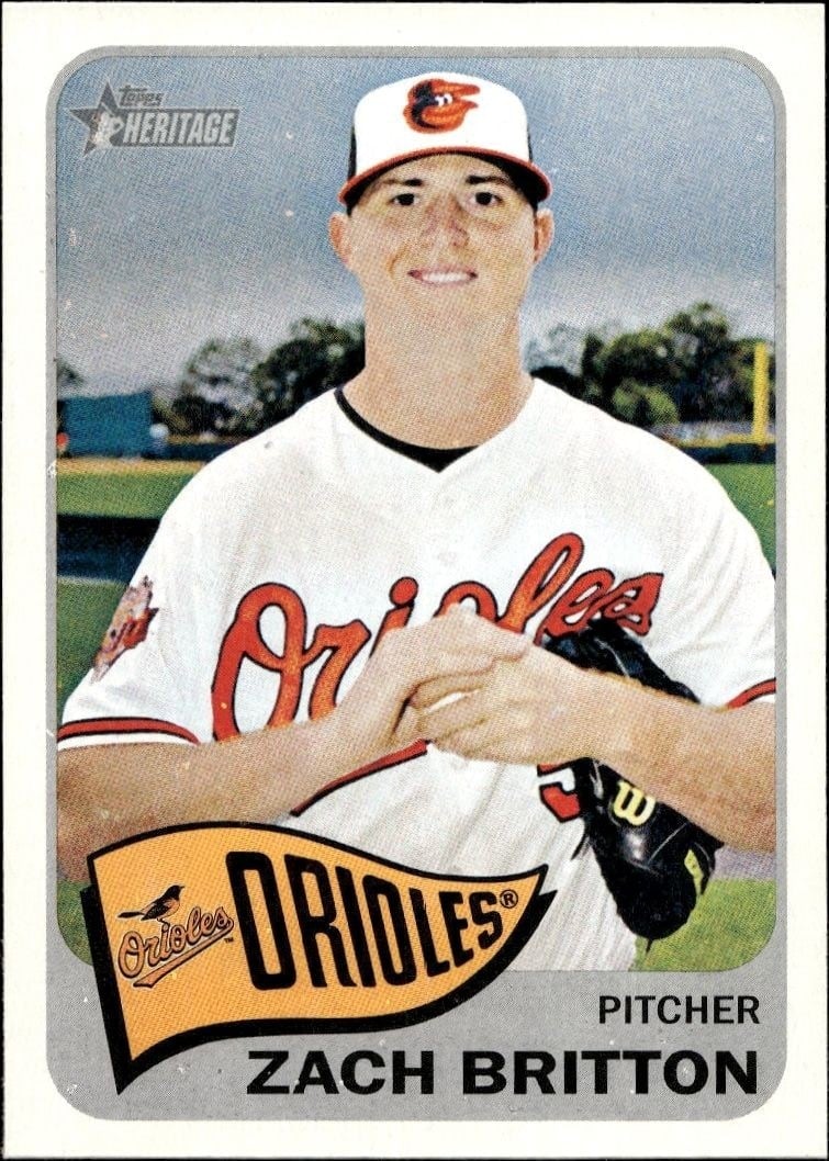 Zach Britton 2014 Topps Heritage High Number #H589 Baseball Trading Card - Front 2014 Topps Heritage High Number Zach Britton #H589 baseball trading card front