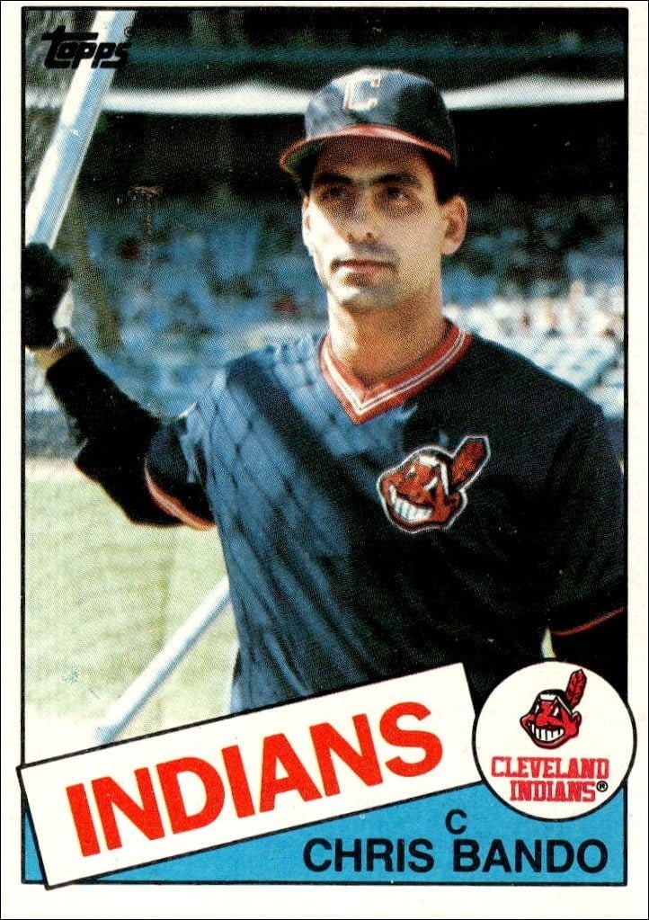 Chris Bando 1985 Topps #14 Baseball Trading Card - Front 1985 Topps Chris Bando #14 baseball trading card front