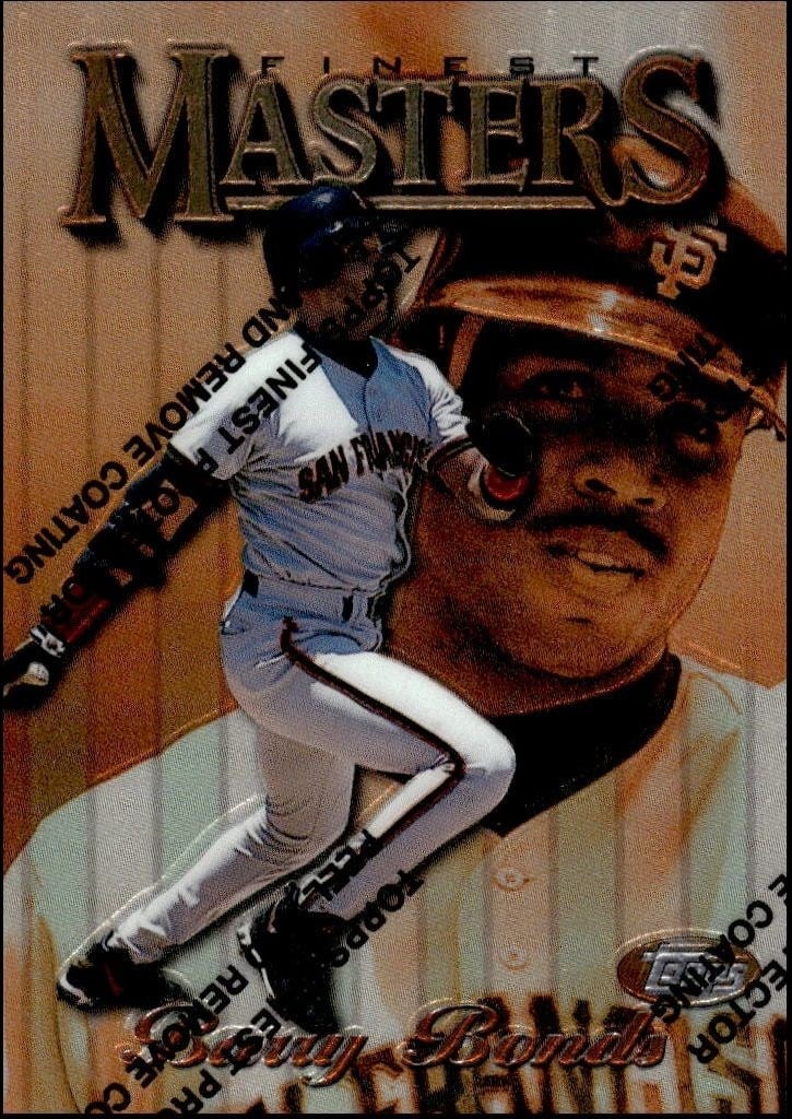 Barry Bonds 1997 Topps Finest #1 Baseball Trading Card - Front 1997 Topps Finest Barry Bonds #1 baseball trading card front