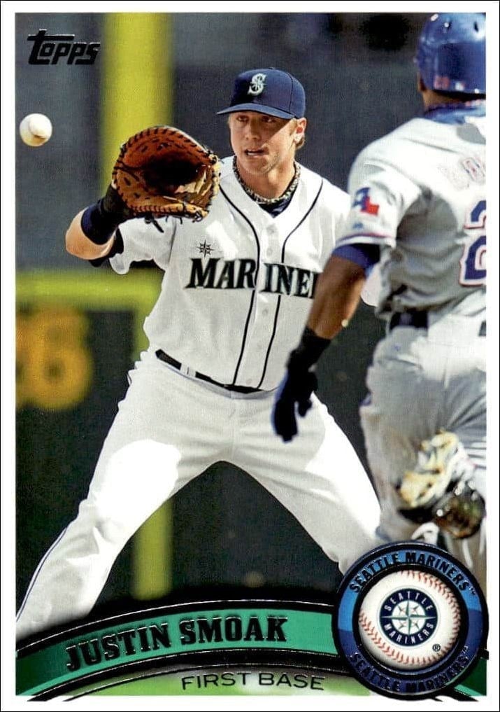 Justin Smoak 2011 Topps Series 2 #483 Baseball Trading Card - Front 2011 Topps Series 2 Justin Smoak #483 baseball trading card front