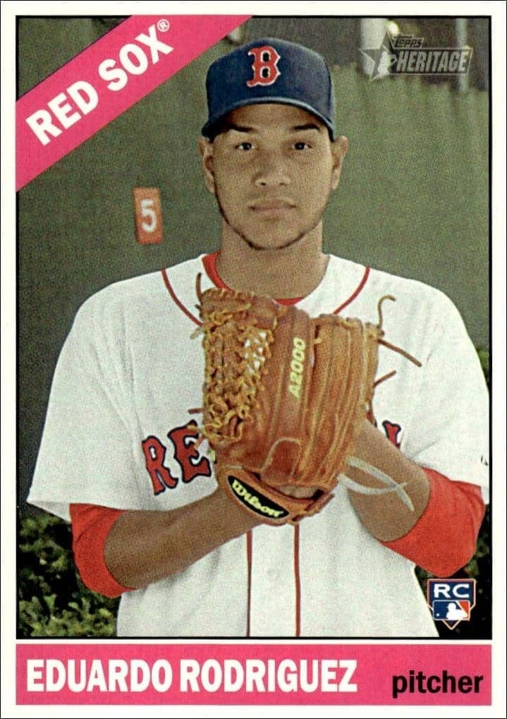 Eduardo Rodriguez 2015 Topps Heritage High Number #527 Baseball Trading Card - Front 2015 Topps Heritage High Number Eduardo Rodriguez #527 baseball trading card front