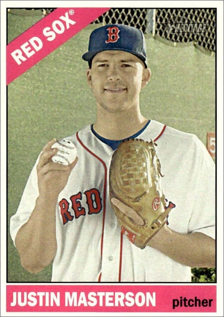 Justin Masterson 2015 Topps Heritage High Number #597 Baseball Trading Card - Front 2015 Topps Heritage High Number Justin Masterson #597 baseball trading card front