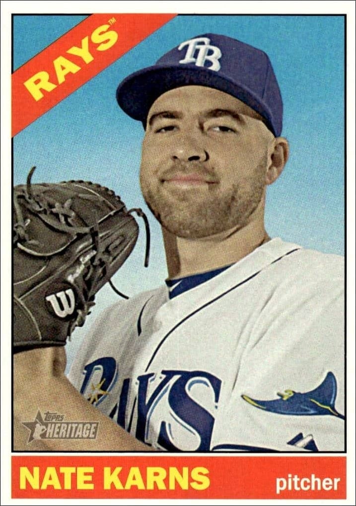 Nate Karns 2015 Topps Heritage High Number #653 Baseball Trading Card - Front 2015 Topps Heritage High Number Nate Karns #653 baseball trading card front
