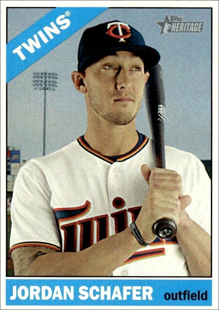 Jordan Schafer 2015 Topps Heritage High Number #607 Baseball Trading Card - Front 2015 Topps Heritage High Number Jordan Schafer #607 baseball trading card front