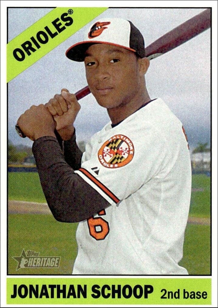 Jonathan Schoop 2015 Topps Heritage #90 Baseball Trading Card - Front 2015 Topps Heritage Jonathan Schoop #90 baseball trading card front