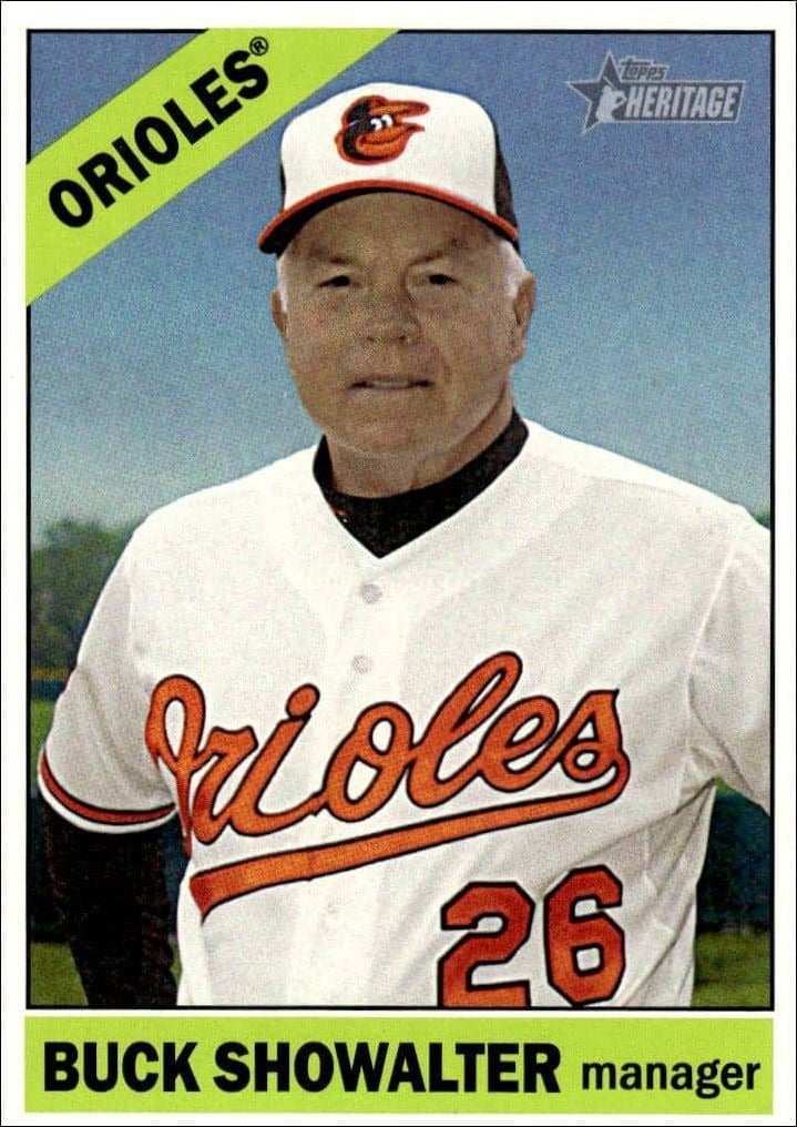 Buck Showalter 2015 Topps Heritage #229 Baseball Trading Card - Front 2015 Topps Heritage Buck Showalter #229 baseball trading card front
