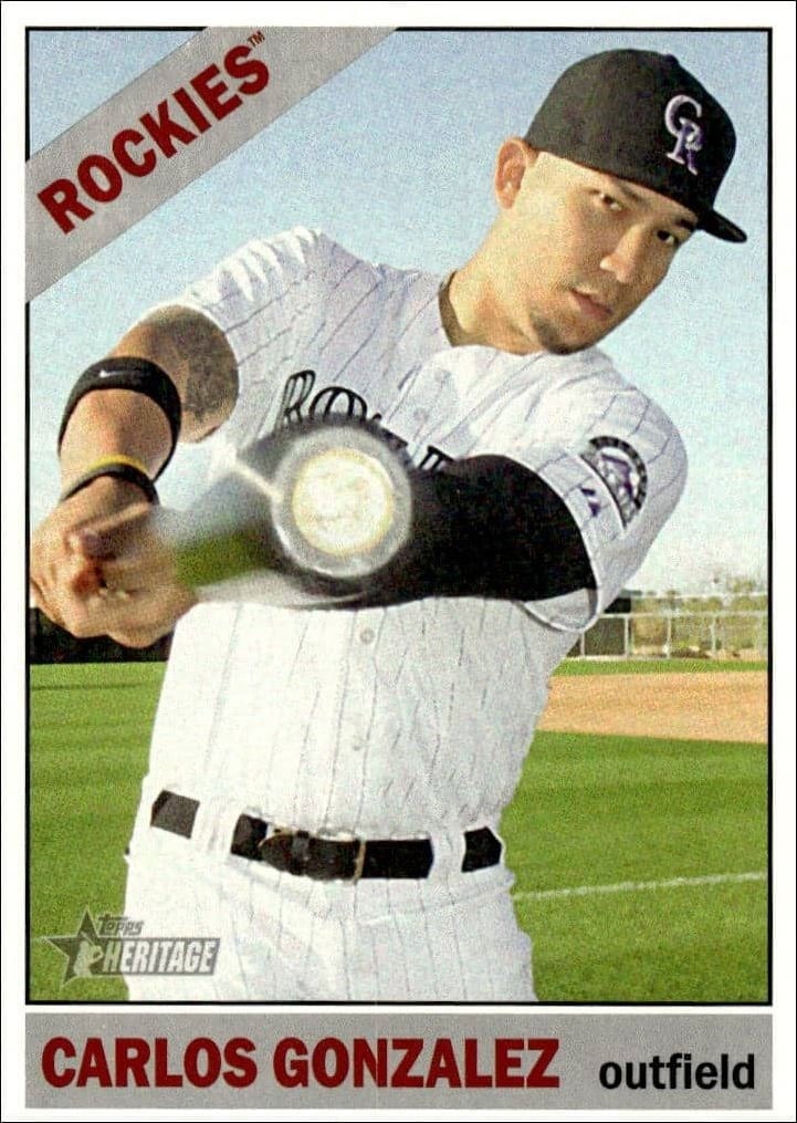 Carlos Gonzalez 2015 Topps Heritage #439 Baseball Trading Card - Front 2015 Topps Heritage Carlos Gonzalez #439 baseball trading card front