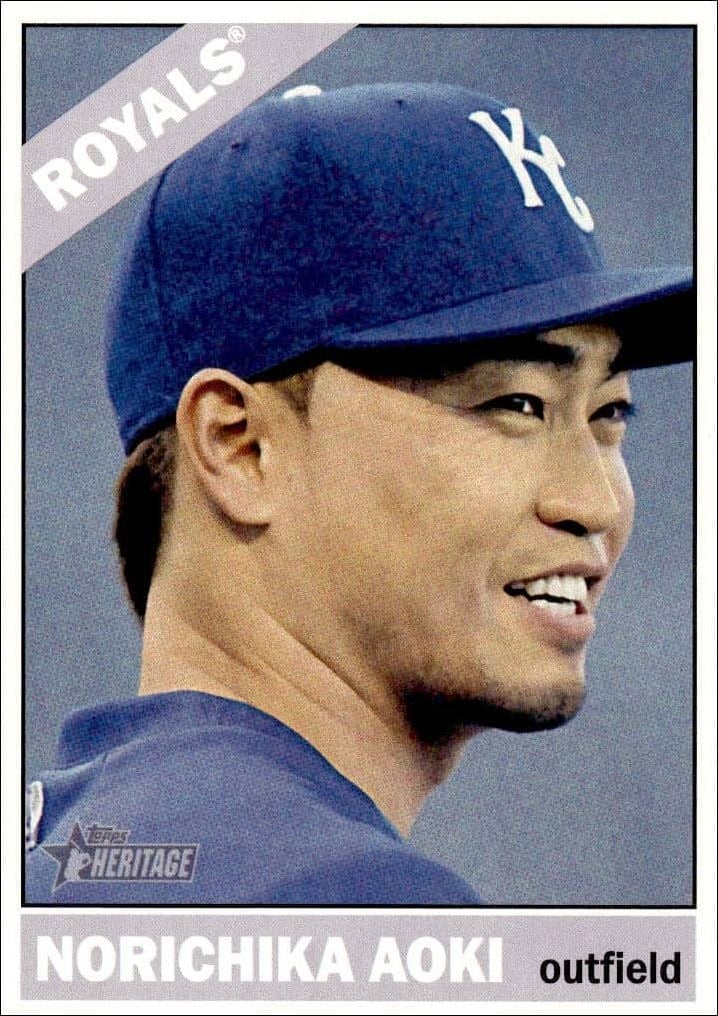 Norichika Aoki 2015 Topps Heritage #86 Baseball Trading Card - Front 2015 Topps Heritage Norichika Aoki #86 baseball trading card front
