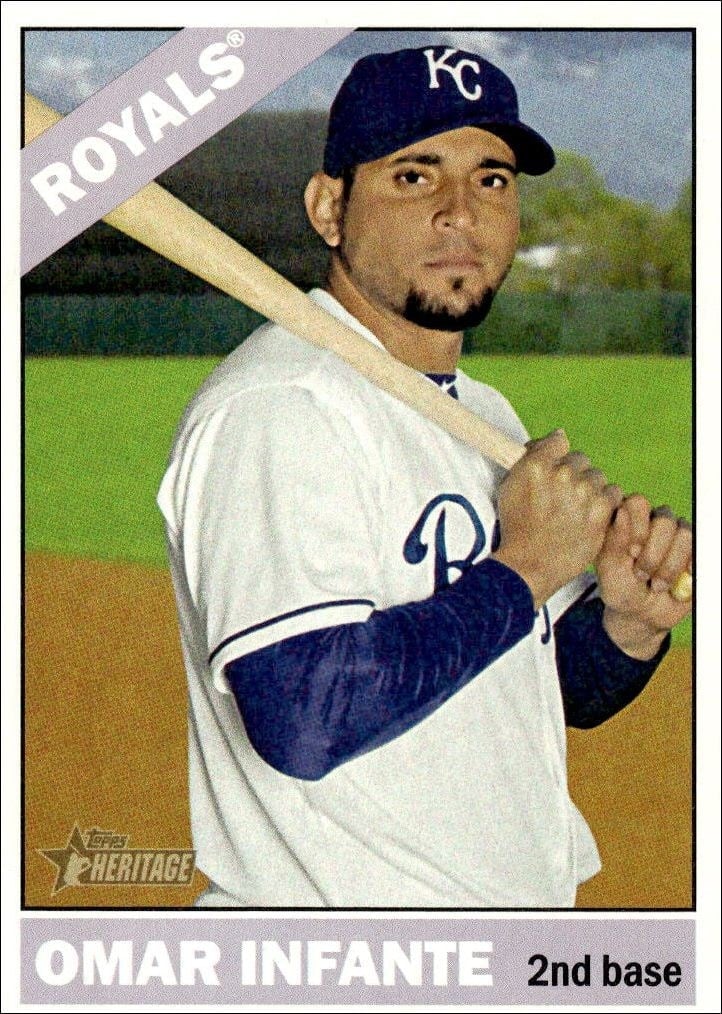 Omar Infante 2015 Topps Heritage #285 Baseball Trading Card - Front 2015 Topps Heritage Omar Infante #285 baseball trading card front