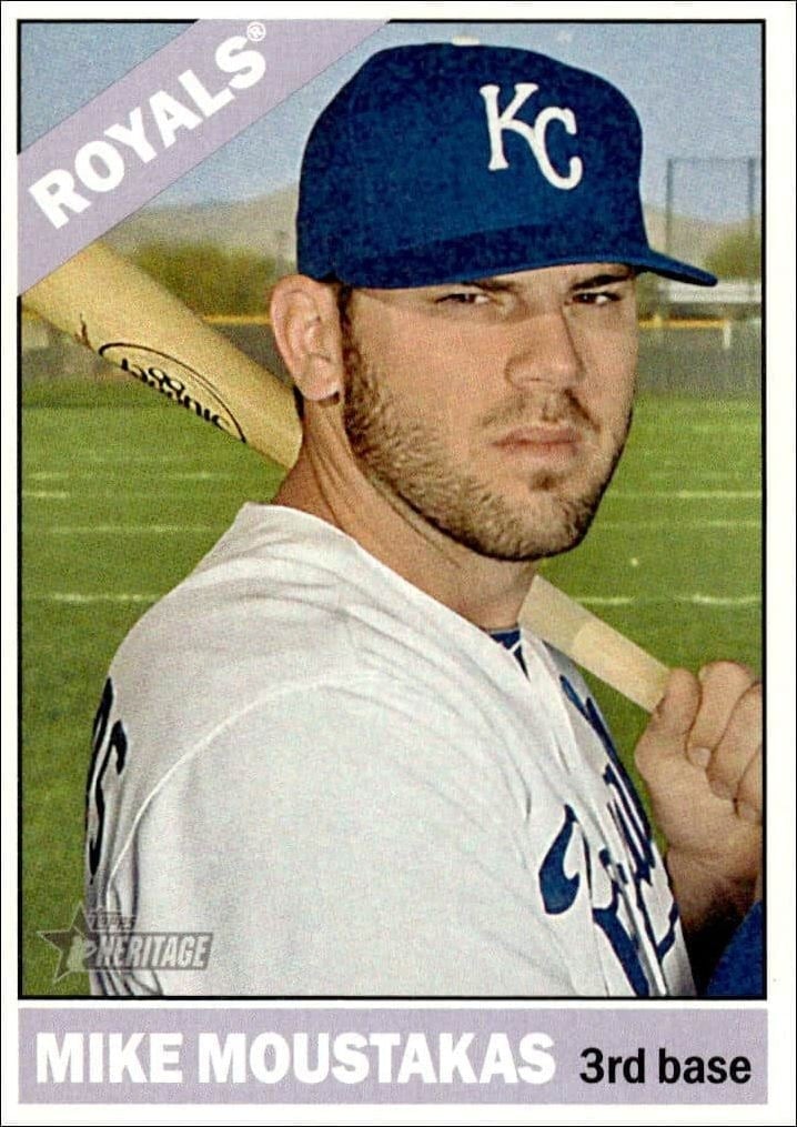Mike Moustakas 2015 Topps Heritage #383 Baseball Trading Card - Front 2015 Topps Heritage Mike Moustakas #383 baseball trading card front